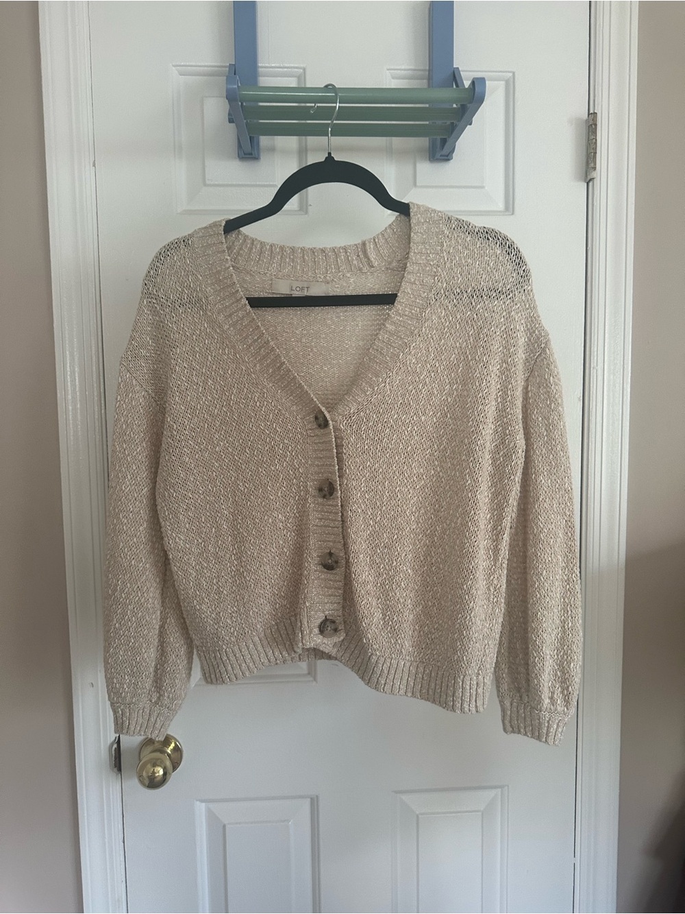 LOFT Open-Knit Cropped Cardigan | Oatmeal | Size XS